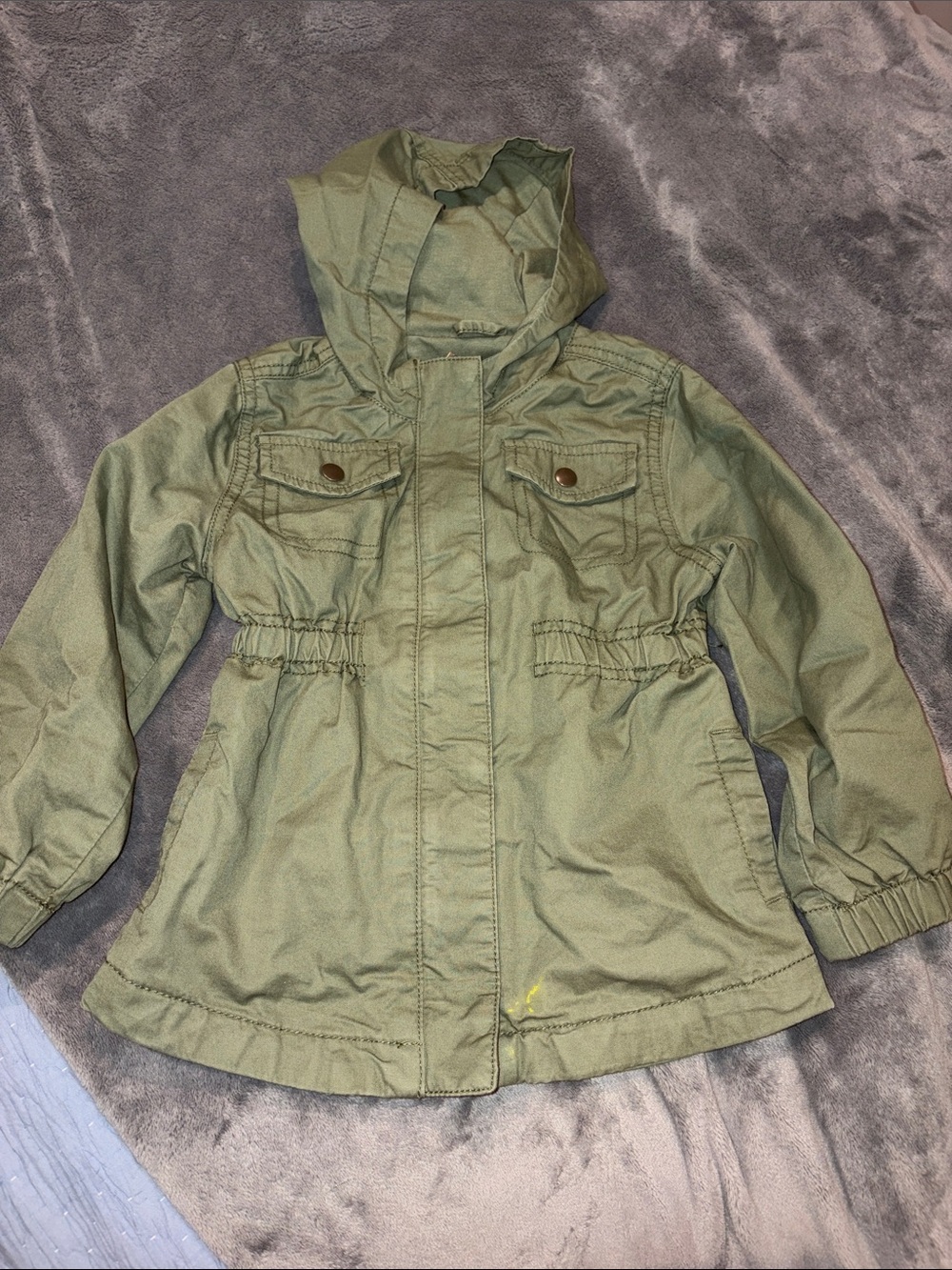 Old Navy Girls Olive Green Hooded Utility Rain Jacket